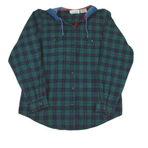 Casey & Max‎ Hooded Plaid Long Sleeve Top Size Medium Button up Denim